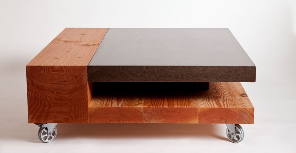 Wood and concrete coffee table by Sticks + Stones, Yves St. Hilaire | CHENG Concrete Exchange
