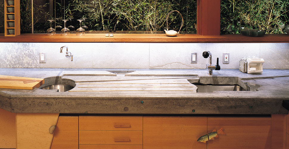 Concrete countertop with integral drainboard by Fu-Tung Cheng, Cheng Design | Concrete Exchange