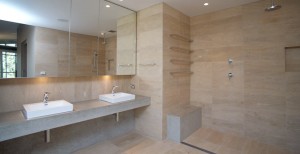 Bathroom Concrete Countertop and Shower Bench by Phil Markham | CHENG Concrete Exchange