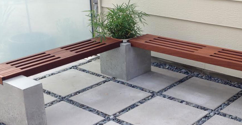 Concrete and Wood Planter and Bench by Thomas Roa | Concrete Exchange