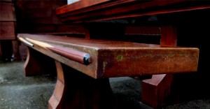 Detail View of Bench Seat for Outdoor Concrete "Pool" Table by David Jefferson | Concrete Exchange