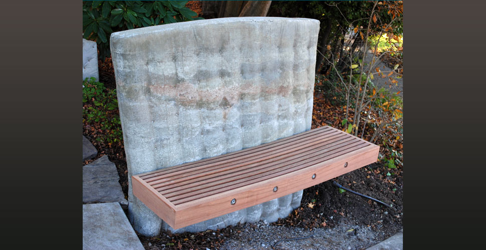 Fabric formed concrete and wood bench by CurDog Designs, Oakland, CA | CHENG Concrete Exchange
