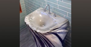 Fabric formed concrete bathroom sink by CurDog Designs, Oakland, CA | CHENG Concrete Exchange