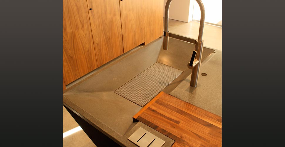Concrete Integral Sink with Wood Inlay by Architectural Concrete Interiors | CHENG Concrete Exchange