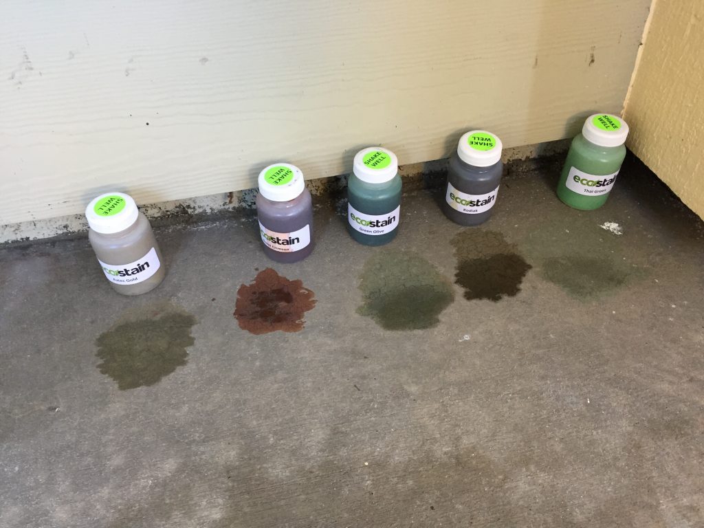 Surecrete Ecostain samples being tested to help decide a color