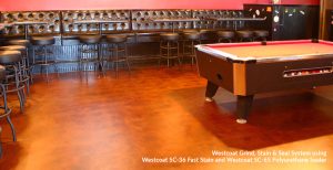 Pool Table in A Bar Setting with a Stained Concrete Floor